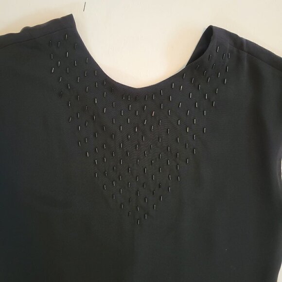 Vintage Ellen Tracy Black Beaded Shift Dress Size 10 Minimalist USA - Picture 8 of 10